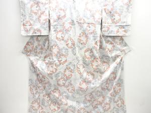 アンティーク　花に亀甲模様織り出し手織り紬着物